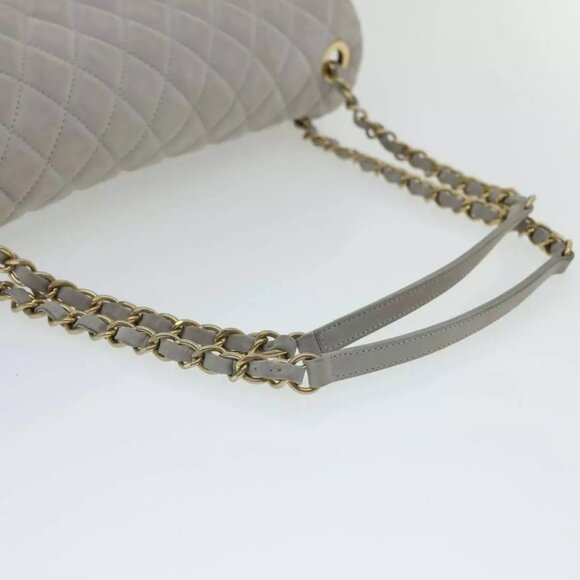 CHANEL Lamb Skin Matelasse Double Chain Shoulder Bag Gray CC Auth - Picture 8 of 16